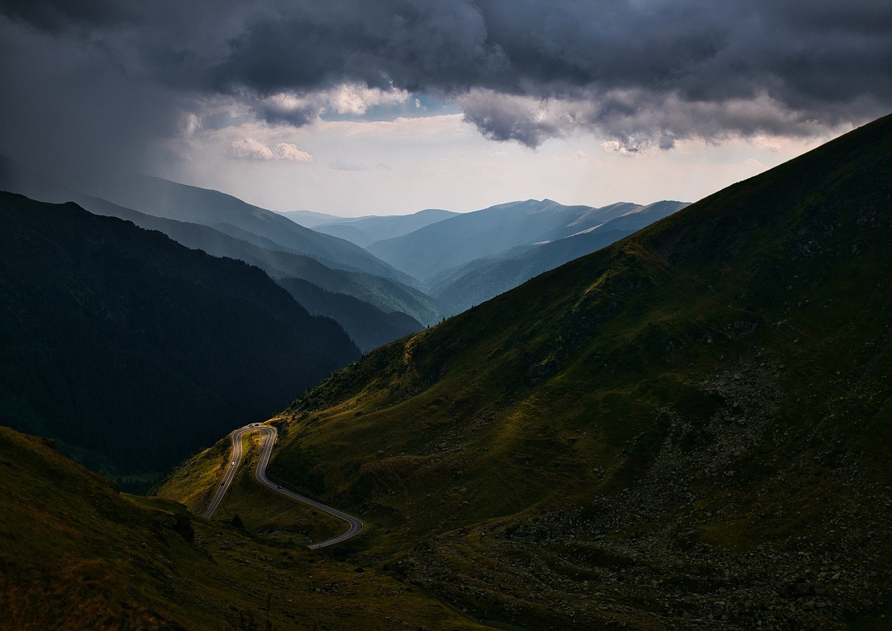 road, mountain, trees