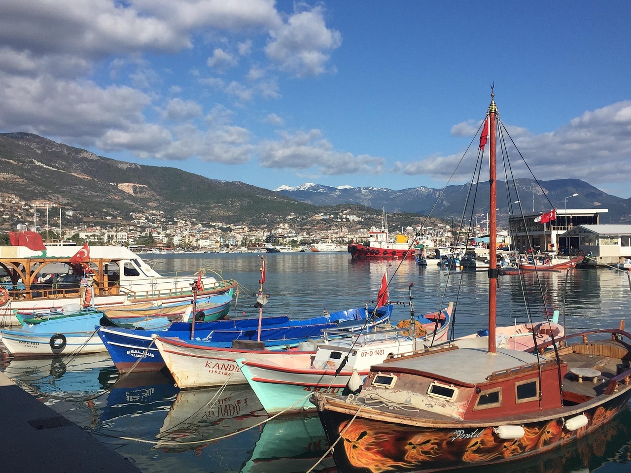 alanya harbour, alanya, harbor, both, fishing boats, water, sail, summer, marina, maritime, spring, nature, sky